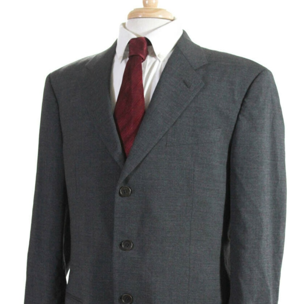 Mani Three Button Notched Lapel Blazer Gray Wool - image 4